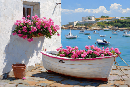 Coastal Scene with Pink Flowers