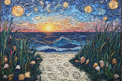 Coastal Sunset Impasto Painting