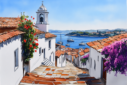 Coastal Townscape Watercolor Painting