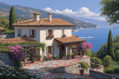 Coastal Villa with Bougainvillea