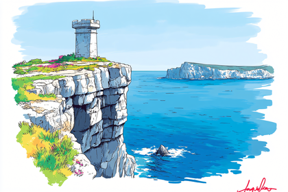 Coastal Watchtower and Cliffs