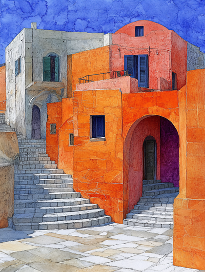Cobblestone Steps And Colorful Buildings