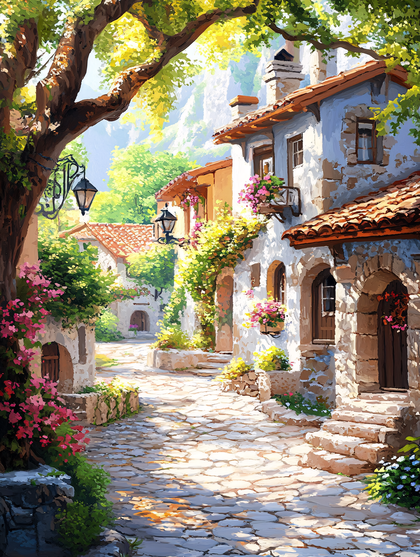 Cobblestone Street in European Village