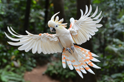 Cockatoo In Flight Displaying Orange Tail Feathers
