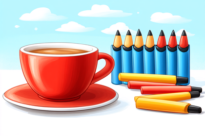 Coffee Cup and Art Supplies