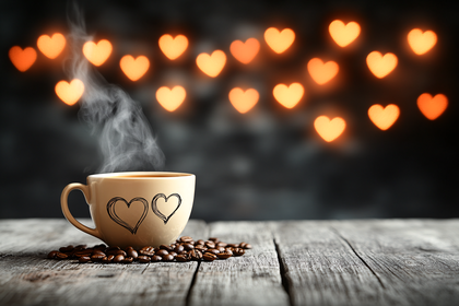 Coffee Cup with Heart Bokeh