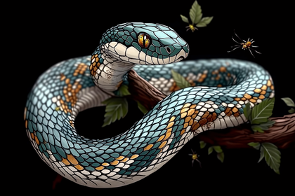 Coiled Snake on Branch