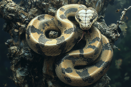 Coiled Snake On Branch