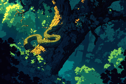 Coiled Snake on Tree Branch