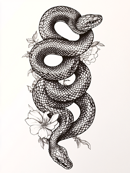Coiled Snake With Flowers