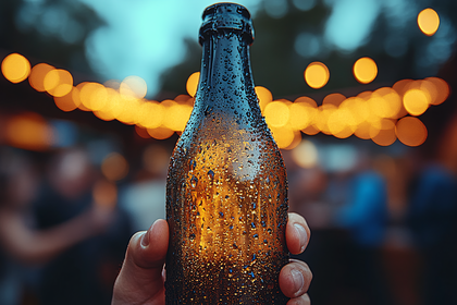 Cold Beer Bottle At Night