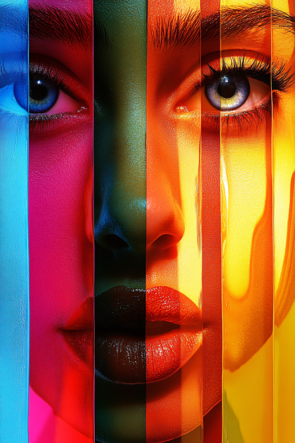 Vibrant Face with Color Spectrum Effects