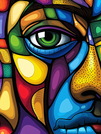 Colorful Abstract Face in Stained Glass Style
