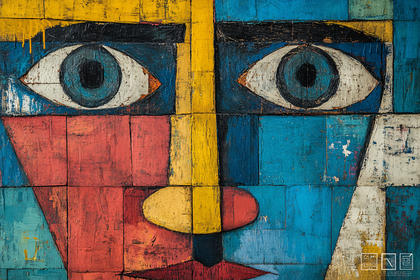 Colorful Abstract Face Made of Wooden Blocks