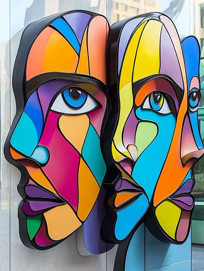 Colorful Abstract Faces Sculpture