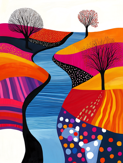 Colorful Abstract Landscape With River