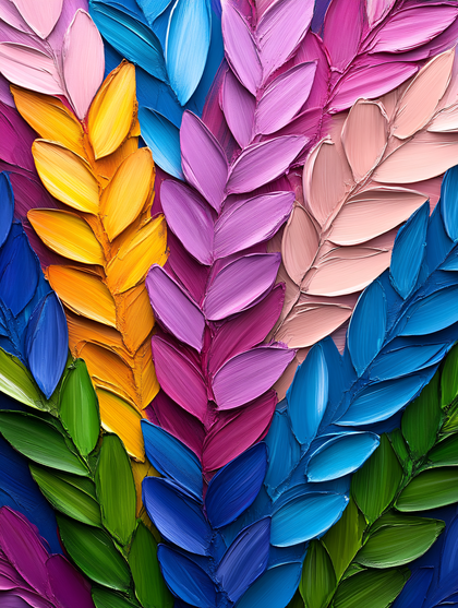 Colorful Abstract Leaves Impasto Painting