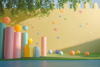 Colorful Abstract Scene with Geometric Shapes