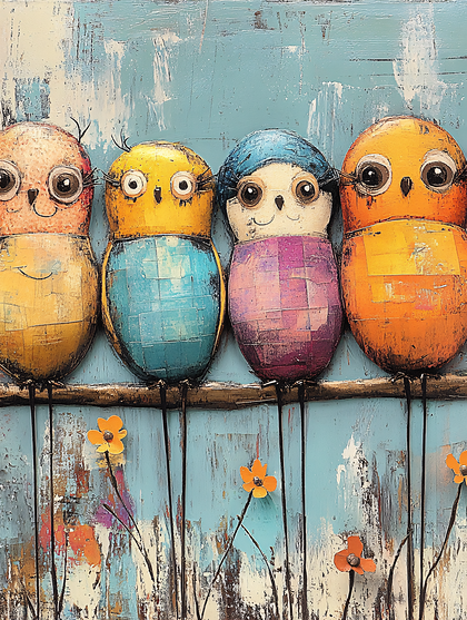 Colorful Bird Buddies on a Branch