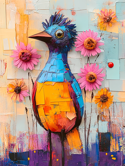 Colorful Bird with Flowers