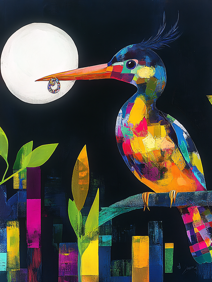 Colorful Bird With Moon