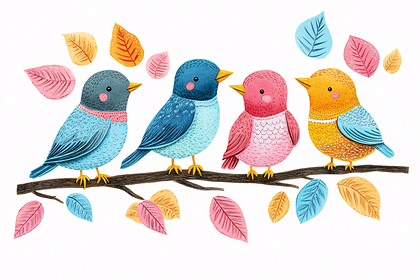 Colorful Birds On A Branch