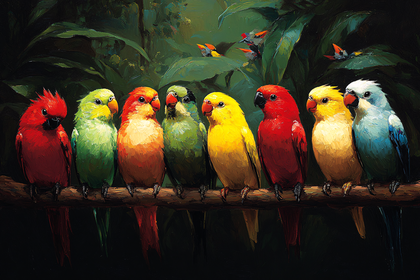 Colorful Birds on a Branch
