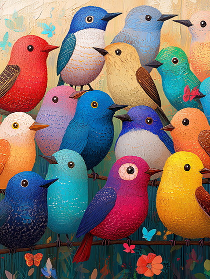 Colorful Birds On Branch