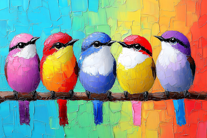 Colorful Birds on Branch