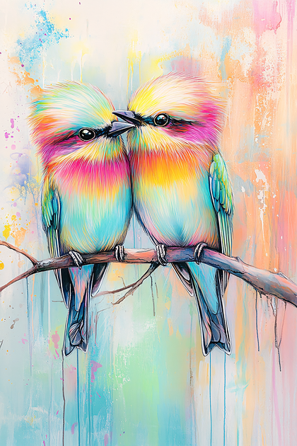 Colorful Birds On Branch