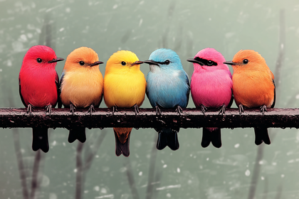 Colorful Birds on Branch