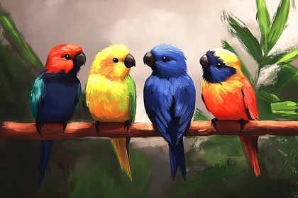 Colorful Birds on Branch