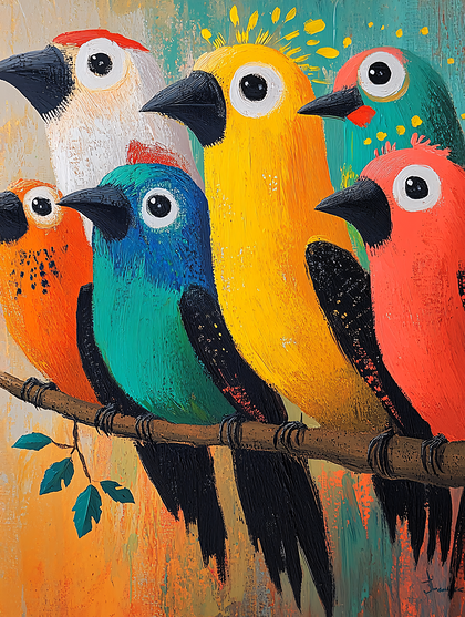 Colorful Birds on Branch