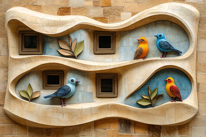 Colorful Birds On Decorative Wall
