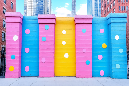 Colorful Brick Wall With Polka Dots