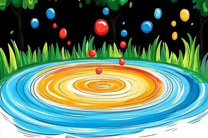 Colorful Bubbles Above Pond Illustration