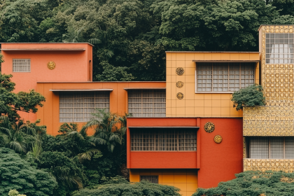 Colorful Buildings Amidst Lush Greenery