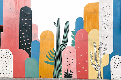 Colorful Cactus Mural