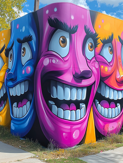 Colorful Cartoon Faces Graffiti Art