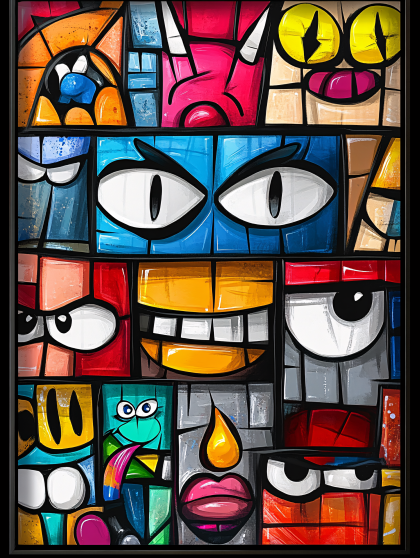 Colorful Cartoon Faces Grid