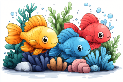 Colorful Cartoon Fish in Aquarium