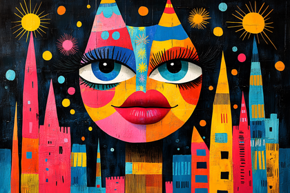Colorful Cat Face Cityscape