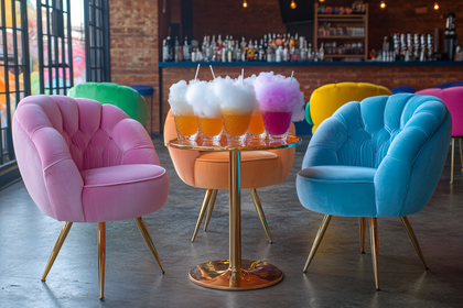 Colorful Chairs and Cocktails with Cotton Candy in a Bar