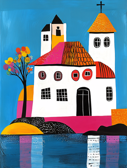 Colorful Church by the Water