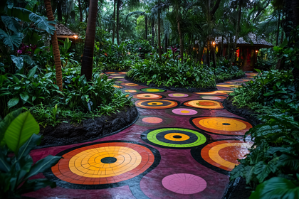 Colorful Circular Pathway in Lush Garden