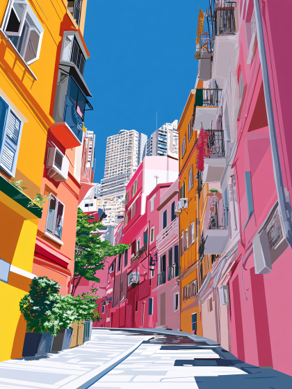 Colorful City Street Scene