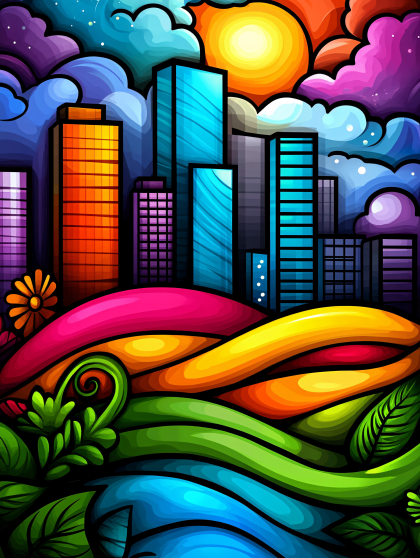 Colorful Cityscape Nature Digital Art