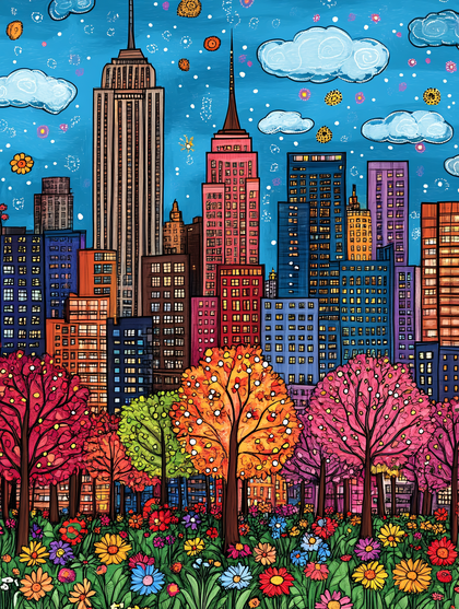 Colorful Cityscape With Flowers