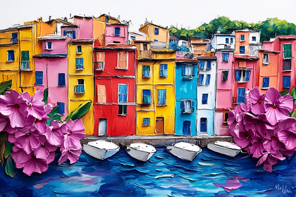 Colorful Coastal Town Painting