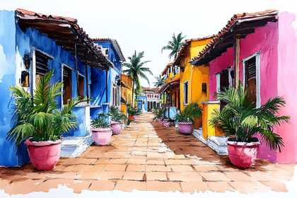 Colorful Colonial Street Scene